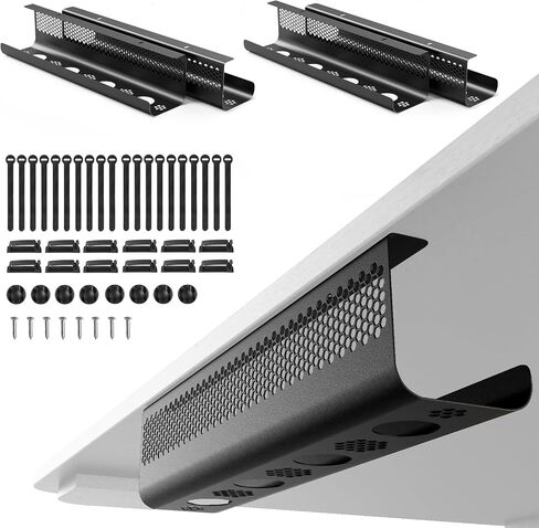 KHAMAL Cable Management Under Desk 26PCS - Cable Management Tray Kit Ventilated Hexagonal Design with Cable Clips, Wire Ties, Cord Holder & Screws for Office, Home (Black) in Saudi Arabia