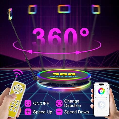 360 Photo Booth Machine 31.9in 3-6 PPL for Parties,Free Custom Logo,RGB Square Lights Long Battery Life 6-8H,Portable Automatic Slow Motion 360 Spin Camera Booth for Party (31.9"/80cm) in Saudi Arabia