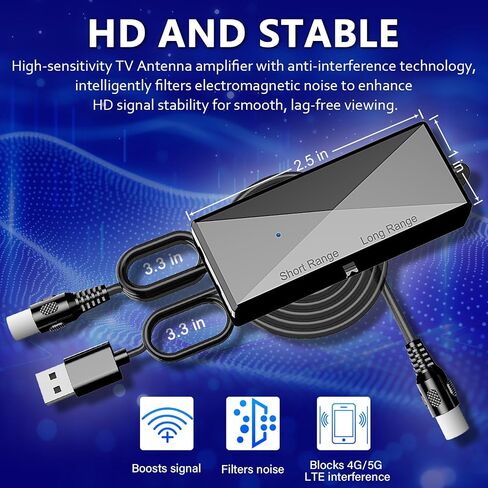 2026 TV Antenna Amplifier Signal Booster, High Gain Digital HDTV Antenna Booster, TV Signal Amplifier for Indoor & Outdoor Antennas, Low Noise UHF/VHF Reception, USB Powered, Smart TV Compatible in Saudi Arabia