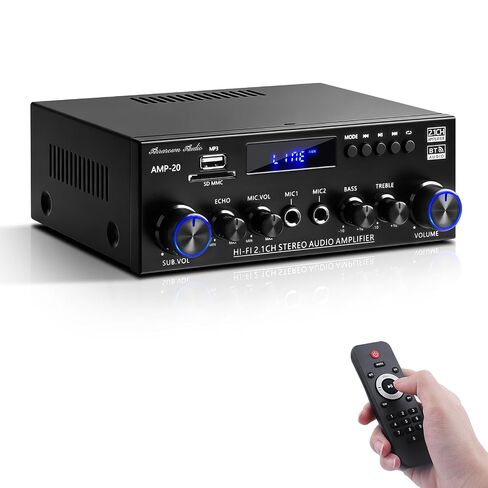 AMP-20 Bluetooth Stereo Audio Amplifier 2.1 CH Max.800W RMS 50Wx2+70W | Bluetooth 5.0 Home Audio Amplifier for Speaker with MIC Jack Echo FM BT/USB Input in Saudi Arabia