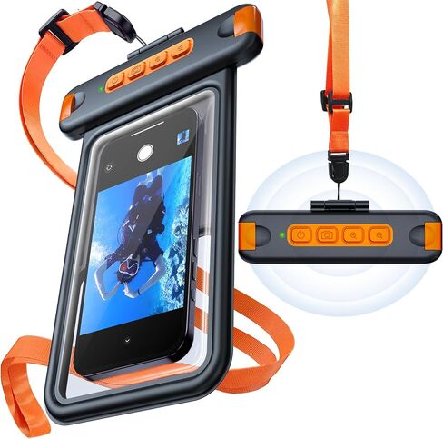 IP68 Bluetooth Shutter Waterproof Phone Pouch Case,Floating,Black | Hands-Free Photo & Video Underwater Control.Large Waterproof Phone Case Universal Fit for 8.5" Phone(iPhone Samsung Google) in Saudi Arabia