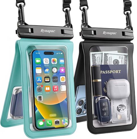 Rynapac Double Space Waterproof Phone Pouch, 2 Pack Waterproof Phone Case | Large Capacity, Touchscreen, IPX8 Protector Pouch, Up to 8.5'' Fits All Phones, Adjustable Lanyard, Beach & Cruise Essentials in Saudi Arabia
