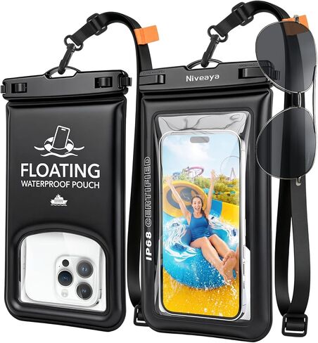 Niveaya IP68 Floating Waterproof Phone Pouch, 2 Pack Up to 8.5" | Water Proof Phone Case with Lanyard for iPhone 17 16 15 Pro Max,Touchscreen & Underwater Photography, Beach Cruise Essentials in Saudi Arabia