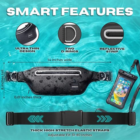DRENCH Waterproof Fanny Pack with Floating Phone Pouch, IPX8 Submersible Waist Pack Dry Bag for Swimming, Snorkeling, Kayaking & SUP, Waterproof Belt Bag for Beach, Travel & Water Sports in Saudi Arabia