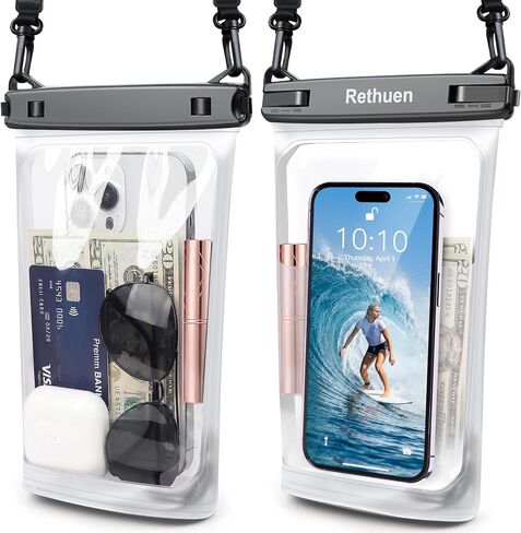 Large Waterproof Phone Pouch, 2Pack Floating Waterproof Bag for iPhone 17 16 15 Pro Max Galaxy S26 S25 S24 Ultra All Phones, Cell Phone Dry Bag for Beach Swimming Rafting Boating (Black + Black) in Saudi Arabia