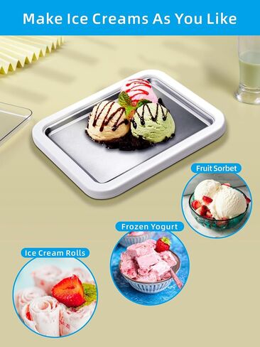 Rolled Ice Cream Maker with Lid, Instant Ice Cream Roller Tray with 2 Spatulas,316 Food Grade Premium Stainless Steel Roll Ice Cream Tray for Fun Family Activities, DIY Parent-Child Time in Saudi Arabia