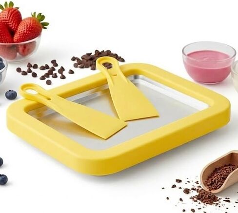 At-Home Rolled Ice Cream Maker - Magic Instant Freeze Pan for DIY Soft Serve & Frozen Yogurt. Easy-to-Use Ice Cream Rolling Tray with Spatulas. Ideal Summer Gift & Kitchen Activity for Kids (White) in Saudi Arabia