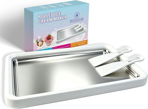 13.8 * 9.5 Inch Extra Large Rolled Ice Cream Maker, Rolled Ice Cream Tray | Ice Cream Roller Maker Use 304 Food Grade Premium Stainless Steel, Make Instant Ice Cream with Family at Home with 2 Spatulas in Saudi Arabia