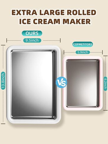 13.8 * 9.5 Inch Extra Large Rolled Ice Cream Maker, Rolled Ice Cream Tray | Ice Cream Roller Maker Use 304 Food Grade Premium Stainless Steel, Make Instant Ice Cream with Family at Home with 2 Spatulas in Saudi Arabia