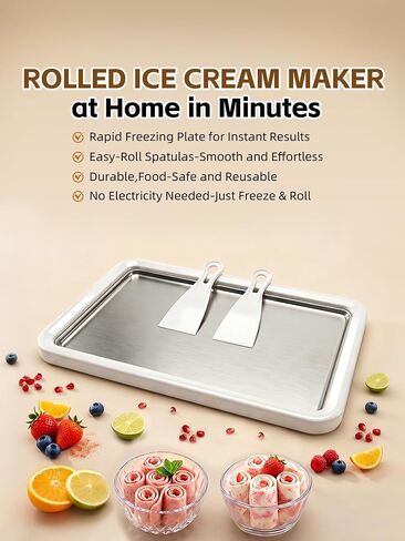 13.8 * 9.5 Inch Extra Large Rolled Ice Cream Maker, Rolled Ice Cream Tray | Ice Cream Roller Maker Use 304 Food Grade Premium Stainless Steel, Make Instant Ice Cream with Family at Home with 2 Spatulas in Saudi Arabia