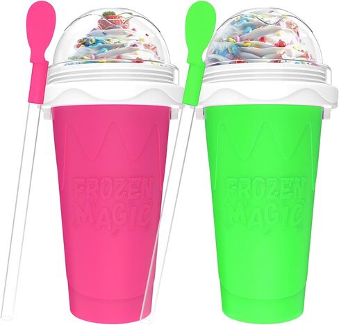 2PCS Slushie Maker Cup,DIY Magic Quick Frozen Smoothies Cups for Homemade Milk Shake Ice Cream Maker, Cooling Cups, Double Layer Squeeze Slushy Maker Cup,Birthday Funny Gifts for Mom Dad, Boy, Girls in Saudi Arabia