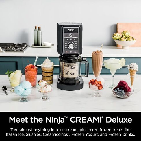 Ninja (Refurbished) NC501 CREAMi Deluxe 11-in-1 Ice Cream & Frozen Treat Maker with 2 XL Family Size Pint Containers, Black (Renewed) in Saudi Arabia