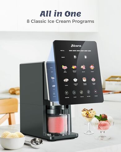 Alcarin Ice Cream Maker with 3 Pints(Not Freezer) Frozen Treat Machine | Homemade Slushie, Gelato, Yogurt, Sorbet, Ice Cream Machine, 10 Pre-set Programs, Respin & Mix-in in Saudi Arabia