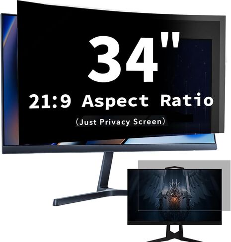 2 Pack 34 inch Computer Privacy Screen Filter for 21:9 Widescreen Monitor, 34in Curved Computer Monitor Privacy Shield Anti Glare Scratch Blue Light Filter, Removable Computer Privacy Screen Protector Film (2 Pack 34'') in Saudi Arabia