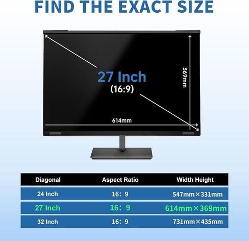 Magnetic 27 Inch Hanging Computer Privacy Screen for 16:9 Monitors | Removable Anti Glare & Blue Light & UV Filter Reduces Eye Strain, ±30° Privacy Keeps Data Safe, Lightweight for Home Office in Saudi Arabia