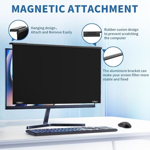 Magnetic 27 Inch Hanging Computer Privacy Screen for 16:9 Monitors | Removable Anti Glare & Blue Light & UV Filter Reduces Eye Strain, ±30° Privacy Keeps Data Safe, Lightweight for Home Office in Saudi Arabia