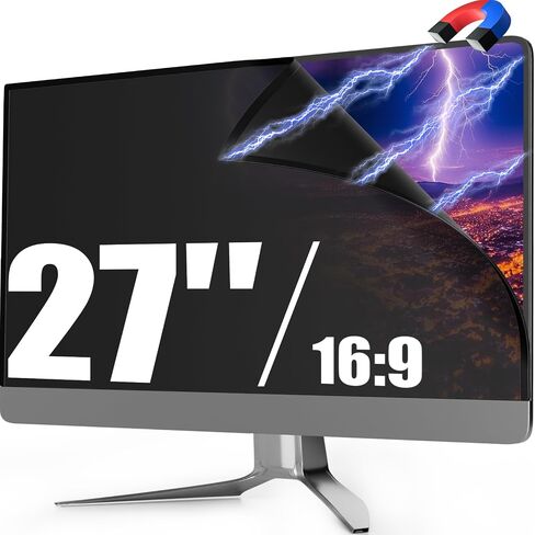 Magnetic 27 Inch Monitor Privacy Screen Filter for Frameless Computer 16:9 Aspect Ratio, Reversible Eye Protection Anti Blue Light Glare Shield, Removable Anti Spy Blackout Desktop Protector in Saudi Arabia
