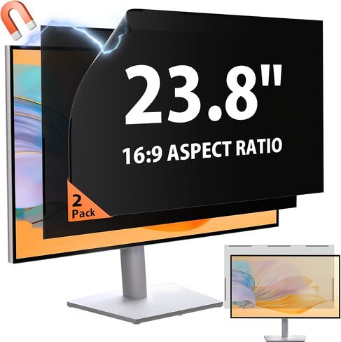 [2 Pack] 27 Inch 16:9 Magnetic Privacy Screen Filter for Frameless Monitor | Eye Protect, Anti Glare, Anti Blue &UV Light, Anti Spy, Protector, Film, Filter, Fit, Removable, Reusable, 9H, Black, Quality in Saudi Arabia
