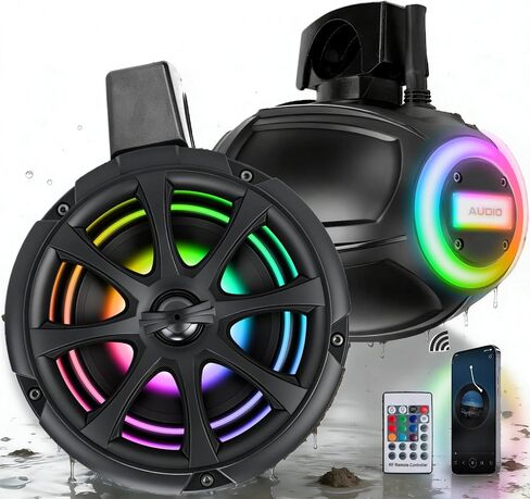 1200W 6.5 Inch Marine Speakers, Built-in Bluetooth & Amplifier, IPX6 Waterproof Powered Subwoofers, RGB Lights, 2-Way, Independent Remote Control, Boats Audio System for ATVs, UTVs, Jeeps, Golf Cart in Saudi Arabia