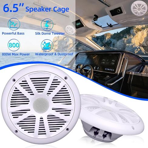 800W 6.5 Inch Marine Speakers - 2 Way Waterproof UV Weather Resistant Outdoor Stereo Sound System, High-Fidelity Audio for Boats, RVs, Cars, Golf Carts, Hot Tubs, Indoor/Outdoor DIY Use in Saudi Arabia