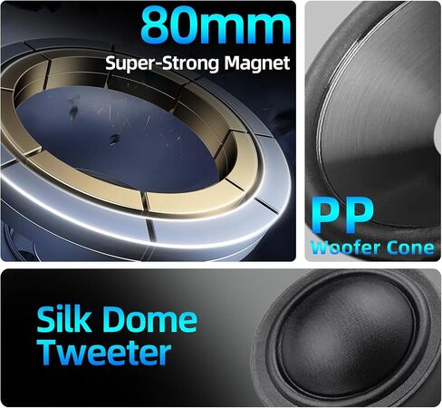 800W 6.5 Inch Marine Speakers - 2 Way Waterproof UV Weather Resistant Outdoor Stereo Sound System, High-Fidelity Audio for Boats, RVs, Cars, Golf Carts, Hot Tubs, Indoor/Outdoor DIY Use in Saudi Arabia
