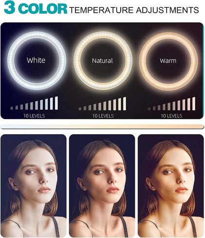 10" Selfie Ring Light with 10" Stand and 60" Selfie Stick, 3 Color Light Adjustment Suitable for Phones and Cameras, Makeup/Live Streaming/Taking Photos in Saudi Arabia