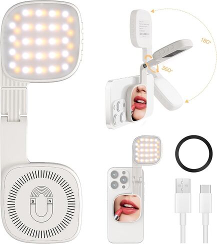 Magnetic Selfie Light, 3 Color Modes, 1000mAh Foldable & Rotatable Fill Light, Compatible with iPhone 11-17 Series, Samsung, MagSafe, White in Saudi Arabia