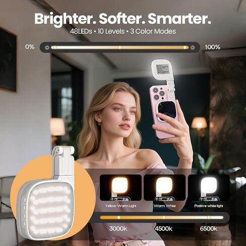 Magnetic Selfie Light, 3 Color Modes, 1000mAh Foldable & Rotatable Fill Light, Compatible with iPhone 11-17 Series, Samsung, MagSafe, White in Saudi Arabia