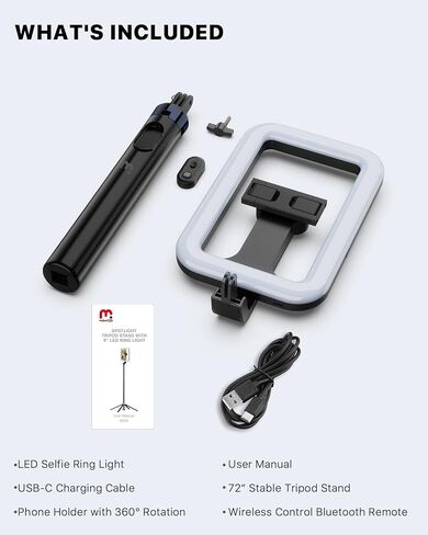 M MYBAT PRO 9" Outdoor Selfie Light - 72" Extendable Tripod Stand with 4-Leg Base, Portable Dimmable LED Lights for Travel/Camping/Riding, Phone Holder & Wireless Remote for YouTube/TikTok/Video in Saudi Arabia