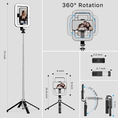 M MYBAT PRO 9" Outdoor Selfie Light - 72" Extendable Tripod Stand with 4-Leg Base, Portable Dimmable LED Lights for Travel/Camping/Riding, Phone Holder & Wireless Remote for YouTube/TikTok/Video in Saudi Arabia