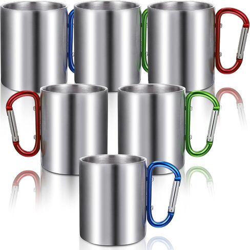 Tessco for you 6 Pcs Insulated Stainless Steel Camping Coffee Mug Portable Hiking and Backpacking Camping Cup with Handle for Outdoor Sports Travel Hiking Kitchen, 3 Style, Red, Blue and Green in Saudi Arabia
