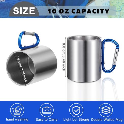 Tessco for you 6 Pcs Insulated Stainless Steel Camping Coffee Mug Portable Hiking and Backpacking Camping Cup with Handle for Outdoor Sports Travel Hiking Kitchen, 3 Style, Red, Blue and Green in Saudi Arabia