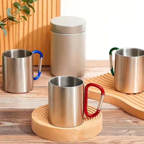 Tessco for you 6 Pcs Insulated Stainless Steel Camping Coffee Mug Portable Hiking and Backpacking Camping Cup with Handle for Outdoor Sports Travel Hiking Kitchen, 3 Style, Red, Blue and Green in Saudi Arabia