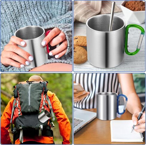 Tessco for you 6 Pcs Insulated Stainless Steel Camping Coffee Mug Portable Hiking and Backpacking Camping Cup with Handle for Outdoor Sports Travel Hiking Kitchen, 3 Style, Red, Blue and Green in Saudi Arabia