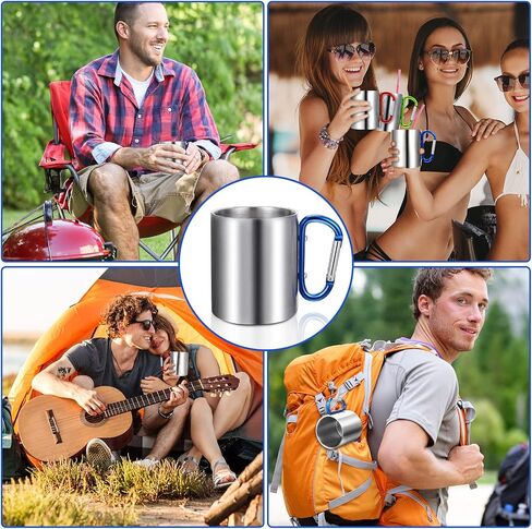 Tessco for you 6 Pcs Insulated Stainless Steel Camping Coffee Mug Portable Hiking and Backpacking Camping Cup with Handle for Outdoor Sports Travel Hiking Kitchen, 3 Style, Red, Blue and Green in Saudi Arabia