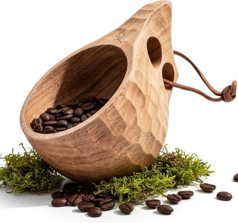 überleben | Lore Kuksa Wooden Cup – Handcarved 12oz Coffee Mug, Bowl with Lanyard & Carabiner – Lightweight Camping Essentials & Traditional Nordic Bushcraft Gear in Saudi Arabia