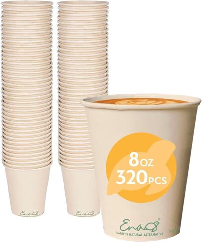100% Compostable Disposable Coffee Cups [12oz 80 Pack] Paper Cups Made from Bamboo, Eco-Friendly, Biodegradable Premium Party Cups, Natural Unbleached by Earth's Natural Alternative in Kuwait