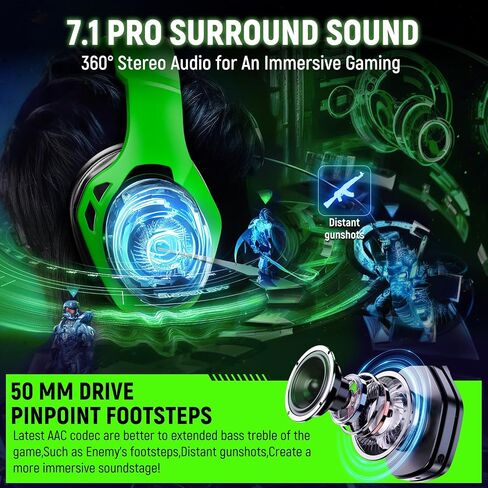 Tatybo Wireless Gaming Headset for PC, 40H Battery 7.1 Surround, USB-C | Compatible with PS5/PS4/Switch/Mac/Mobile. 360° adjustable noise-canceling mic. Low latency ideal for FPS, Battle Royale, RPG in Saudi Arabia