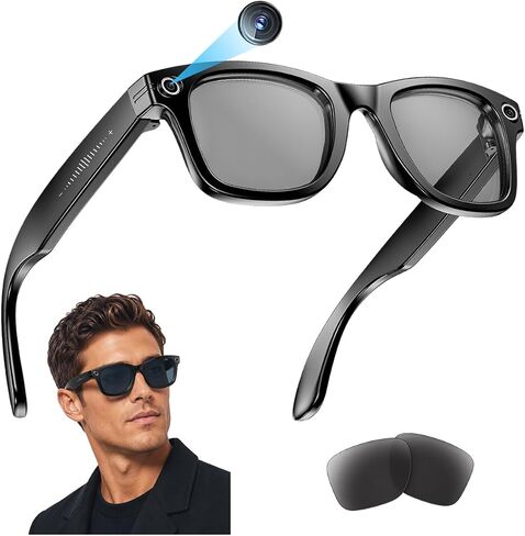 AI Smart Glasses with Camera,Photo Capture &4k Video Recording Glasses,Real-Time Translation, Open-Ear Audio, Object Recognition,Camera Sunglasses with AI Assistant for Vlogging, Travel, Running in Saudi Arabia