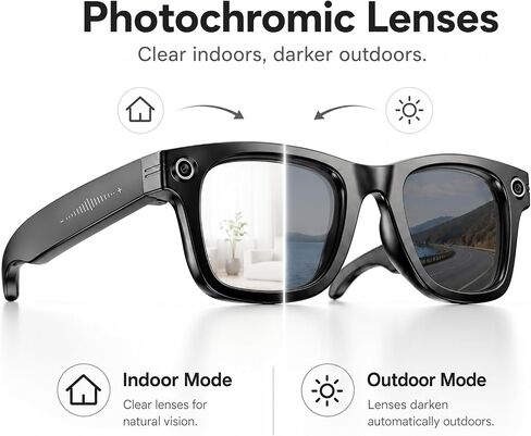 AI Smart Glasses with Camera,Photo Capture &4k Video Recording Glasses,Real-Time Translation, Open-Ear Audio, Object Recognition,Camera Sunglasses with AI Assistant for Vlogging, Travel, Running in Saudi Arabia