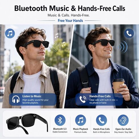 AI Smart Glasses with Camera,Photo Capture &4k Video Recording Glasses,Real-Time Translation, Open-Ear Audio, Object Recognition,Camera Sunglasses with AI Assistant for Vlogging, Travel, Running in Saudi Arabia