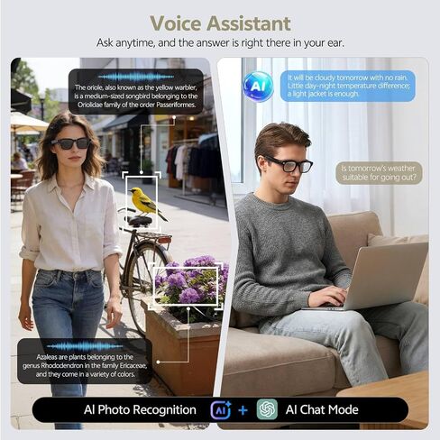 AI Smart Glasses with 13MP Camera, Bluetooth Audio, Voice Control and Real-Time Translation, Open-Ear Smart Eyewear for Travel, Work and Daily Use in Saudi Arabia