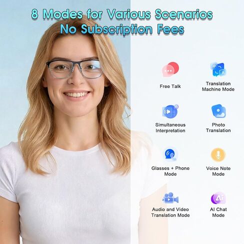 Smart Bluetooth Glasses Translator - 164 Languages, Travel & Business | Real-Time Translation, Photochromic Lenses, Open-Ear Audio, Hands-Free Controls, All-Day Comfort, Works with Android iOS in Saudi Arabia