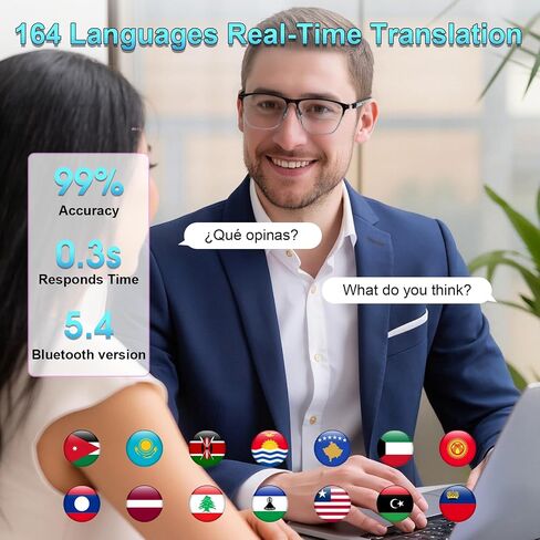 Smart Bluetooth Glasses Translator - 164 Languages, Travel & Business | Real-Time Translation, Photochromic Lenses, Open-Ear Audio, Hands-Free Controls, All-Day Comfort, Works with Android iOS in Saudi Arabia