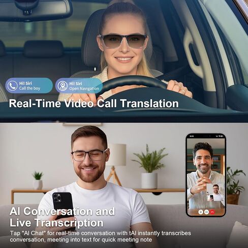 Smart Bluetooth Glasses Translator - 164 Languages, Travel & Business | Real-Time Translation, Photochromic Lenses, Open-Ear Audio, Hands-Free Controls, All-Day Comfort, Works with Android iOS in Saudi Arabia