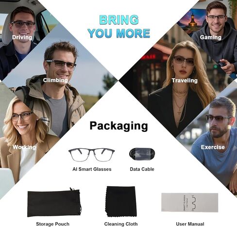 Smart Bluetooth Glasses Translator - 164 Languages, Travel & Business | Real-Time Translation, Photochromic Lenses, Open-Ear Audio, Hands-Free Controls, All-Day Comfort, Works with Android iOS in Saudi Arabia