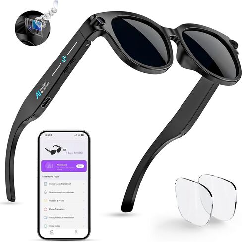 Mingtawn AI Smart Glasses – Polarized Sunglasses, 290mAh Battery, Bluetooth Calling, HD Camera with Video Recording, Dual Mic, Real-Time Translation & Object Recognition – for Travel & Meetings（Black） in Saudi Arabia