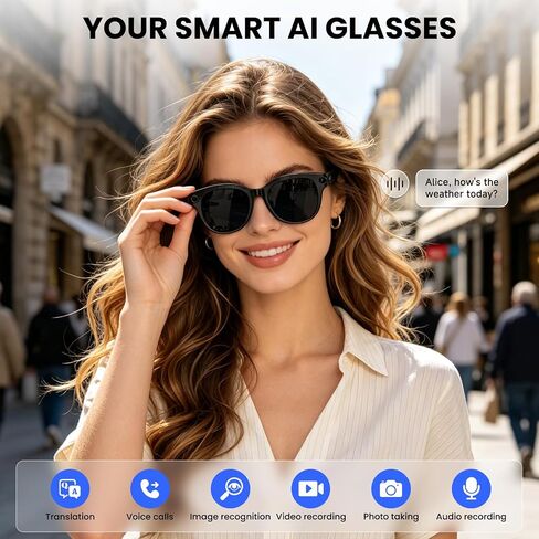 Mingtawn AI Smart Glasses – Polarized Sunglasses, 290mAh Battery, Bluetooth Calling, HD Camera with Video Recording, Dual Mic, Real-Time Translation & Object Recognition – for Travel & Meetings（Black） in Saudi Arabia
