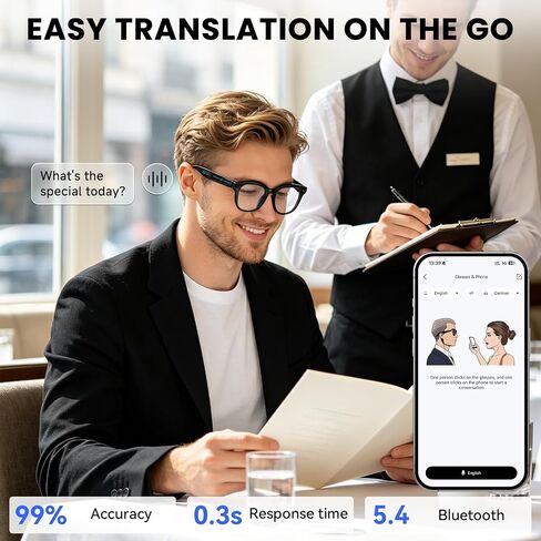 Mingtawn AI Smart Glasses – Polarized Sunglasses, 290mAh Battery, Bluetooth Calling, HD Camera with Video Recording, Dual Mic, Real-Time Translation & Object Recognition – for Travel & Meetings（Black） in Saudi Arabia