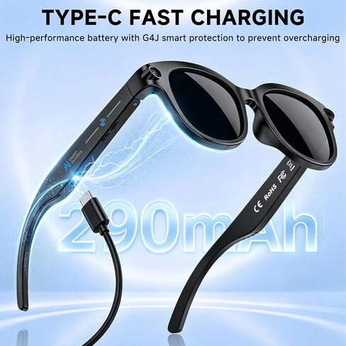 Mingtawn AI Smart Glasses – Polarized Sunglasses, 290mAh Battery, Bluetooth Calling, HD Camera with Video Recording, Dual Mic, Real-Time Translation & Object Recognition – for Travel & Meetings（Black） in Saudi Arabia